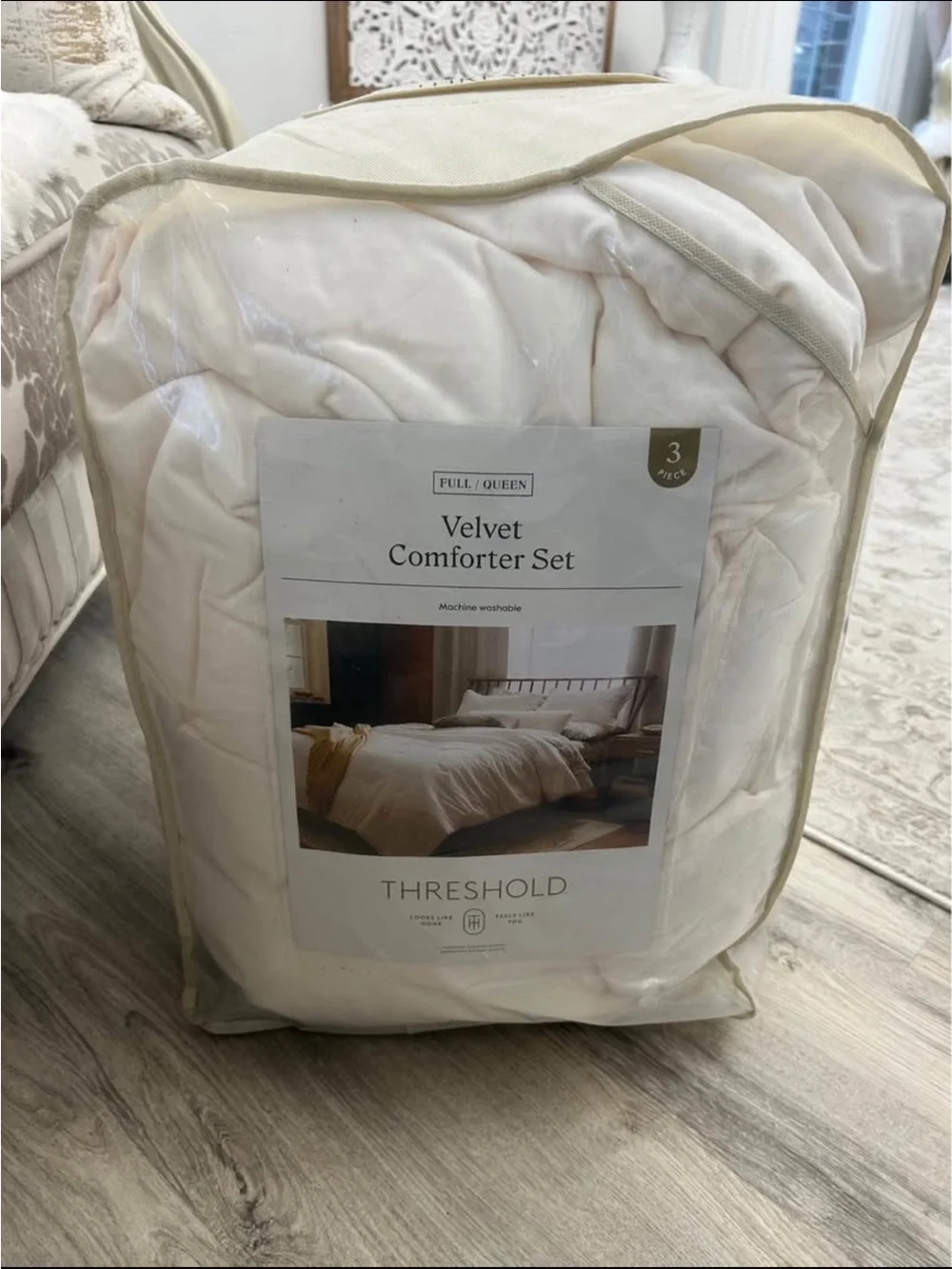 Velvet Comforter and Sham Set - Threshold, cream, full/queen